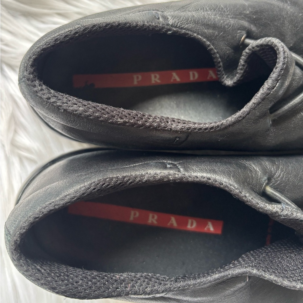 Prada Linea Rossa Black Leather Loafers Size 37.5 (PR2351) — Unisex Style - Picture 2 of 9
